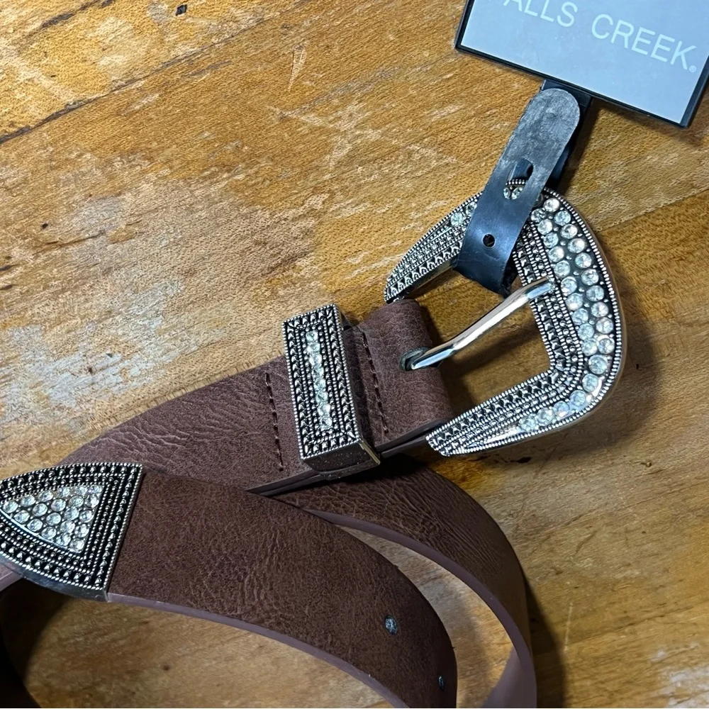 Falls Creek Women’s Small Brown Faux Leather Belt Rhinestone’s New With Tags